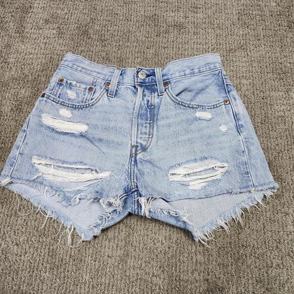 Levi's Light Blue Distressed Women's Shorts - Picture 1 of 8